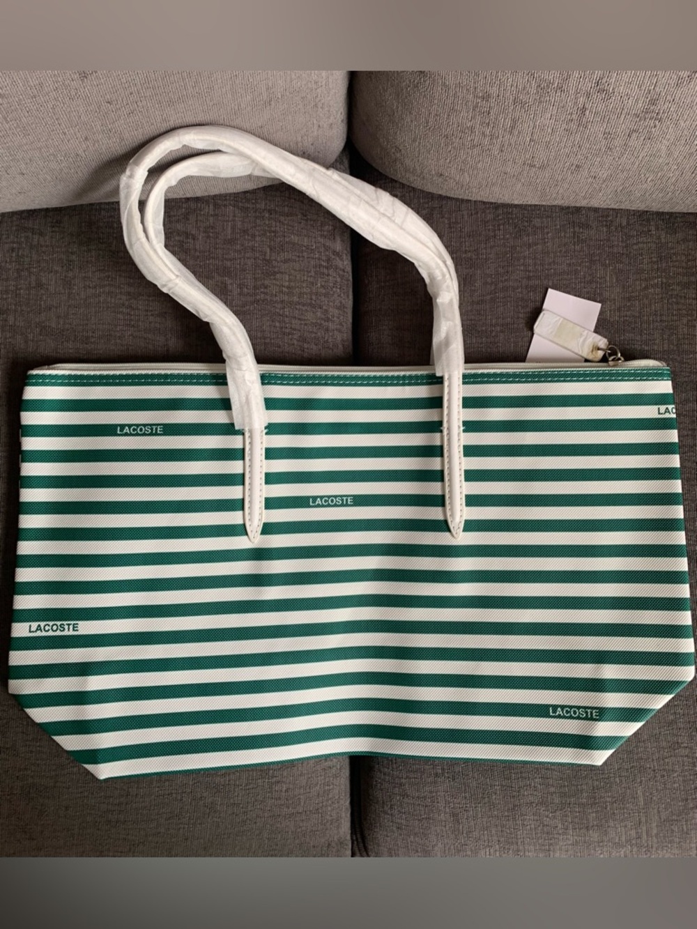 Lacoste L.12.12 Concept Tote handbag green strips NWT - Picture 5 of 9